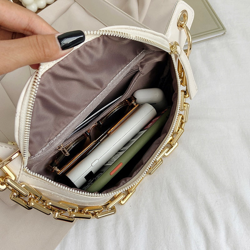 Sac Banane Élégant Blanc Chaîne Dorée