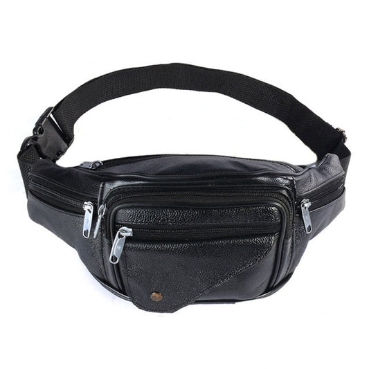 Sac Banane Cuir Noir Multi-Poches Unisexe