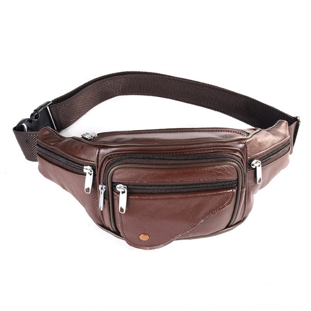 Sac Banane Cuir Noir Multi-Poches Unisexe