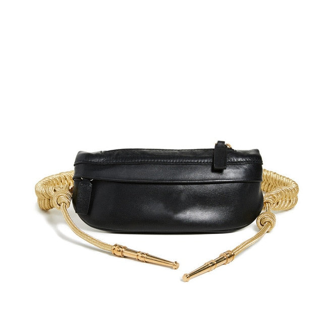 Sac Banane Chic en Cuir Noir Tressé