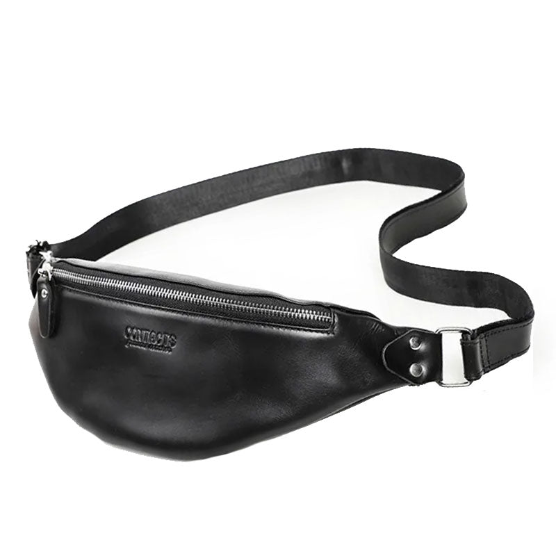 Sac Banane Cuir Noir Unisexe Élégant