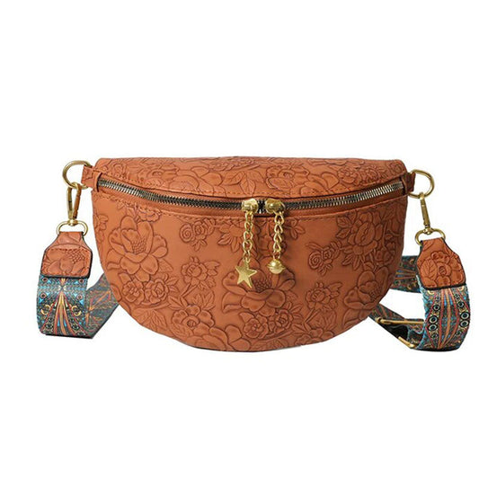 Sacoche Banane Florale Cuir Bohème Chic